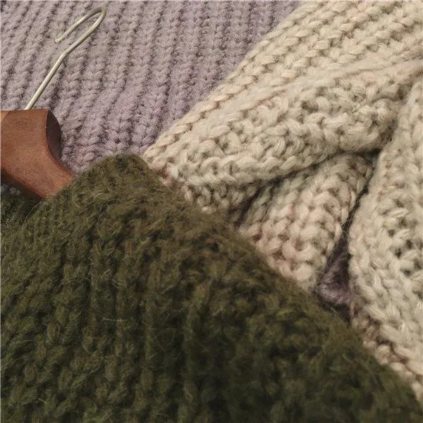 Thick Knit Oversized Beige Green Purple Warm Sweaters