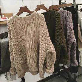 Thick Knit Oversized Beige Green Purple Warm Sweaters