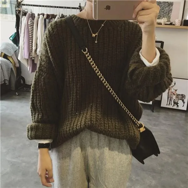 Thick Knit Oversized Beige Green Purple Warm Sweaters