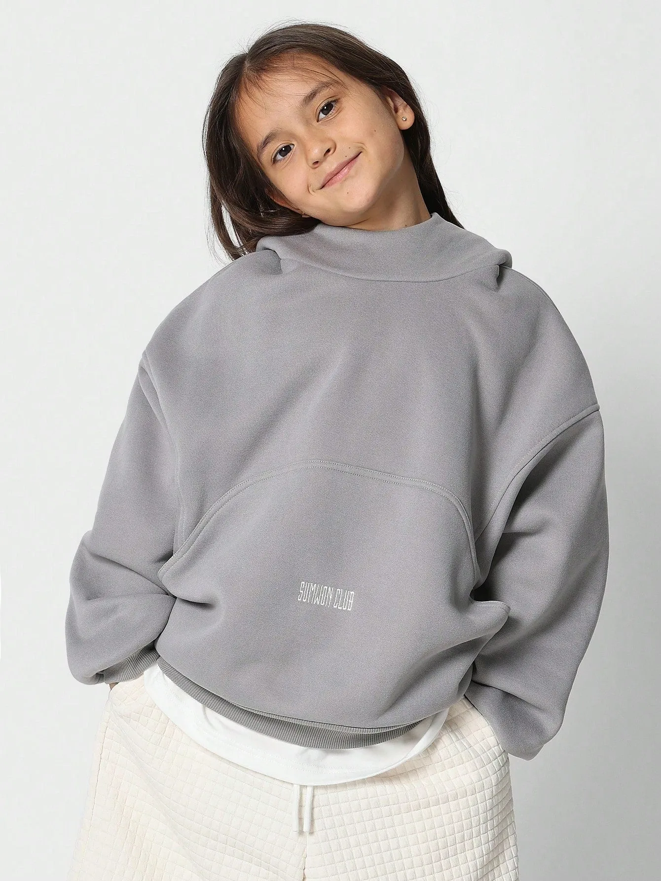 Tween Girls Oversized Fit Overhead Hoodie With Embroidery