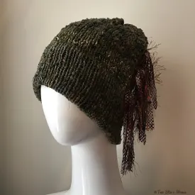 Unisex Green Tweed Signature *Funky Chic* Slouchy Beanie w/Brim