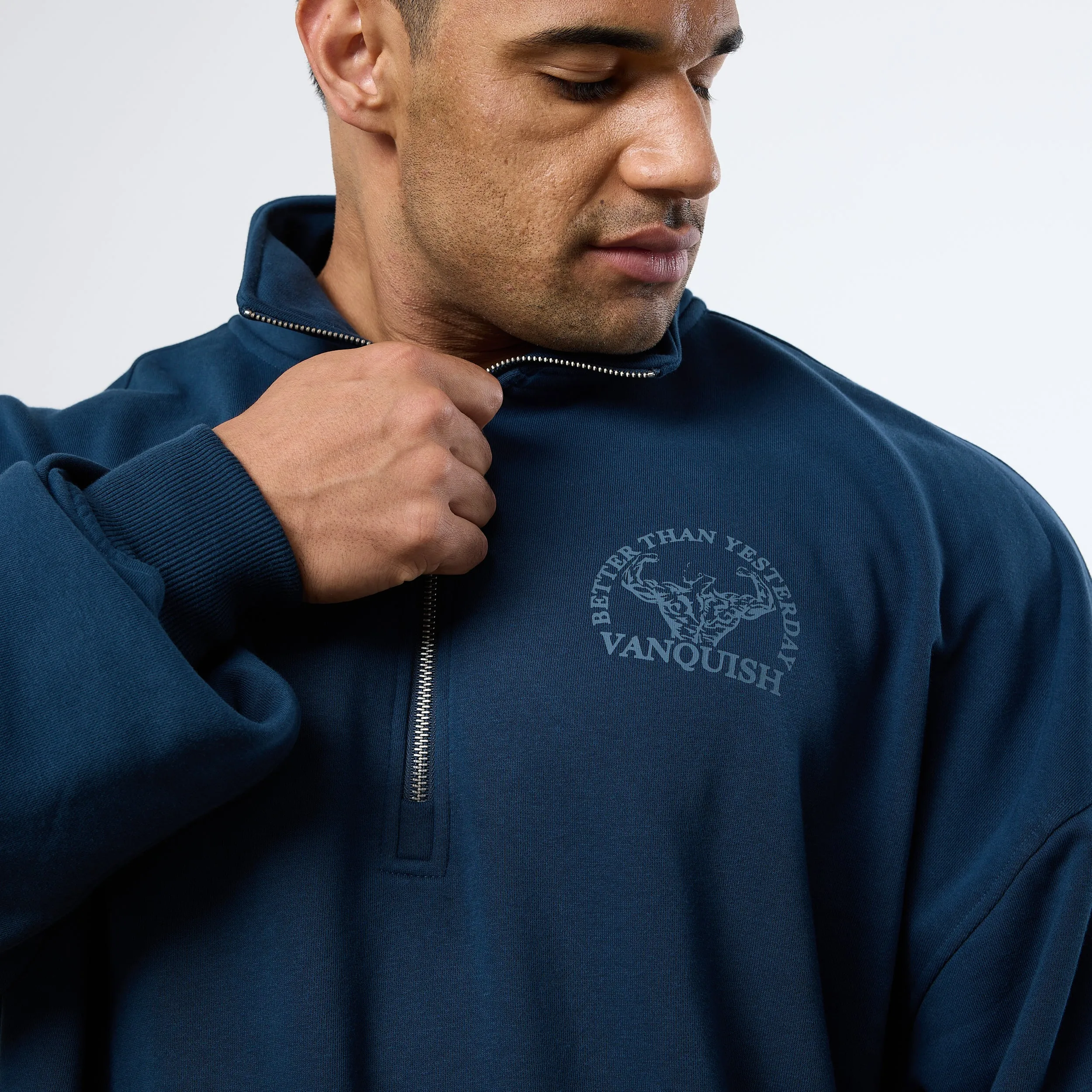 Vanquish Midnight Blue Unconquerable Strength Quarter Zip Sweater