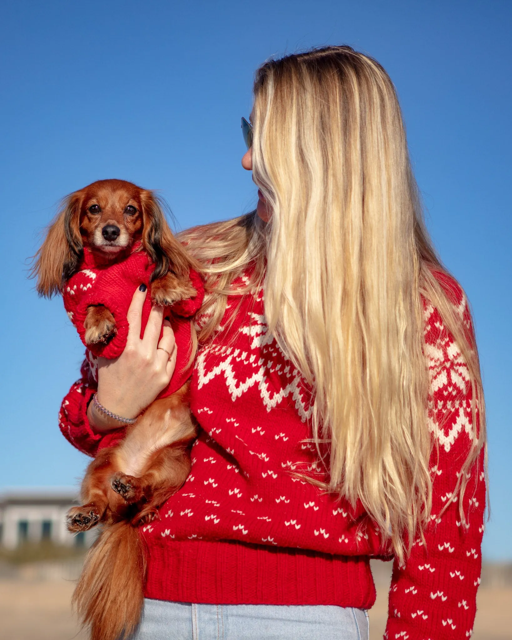 Warm-All-Winter Happy Hand Knit Human Snowflake Sweater in Red (FINAL SALE)