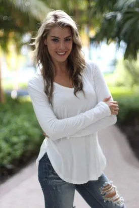 White V-Neck Top With Long Sleeves