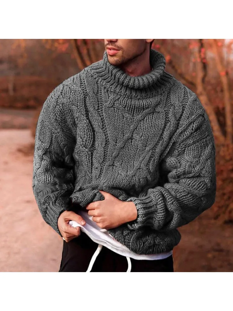 Winter Fashion Casual Twisted Turtleneck Men'S Knitted Sweater