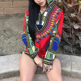 Women Dashiki Hoodie Top Pullover