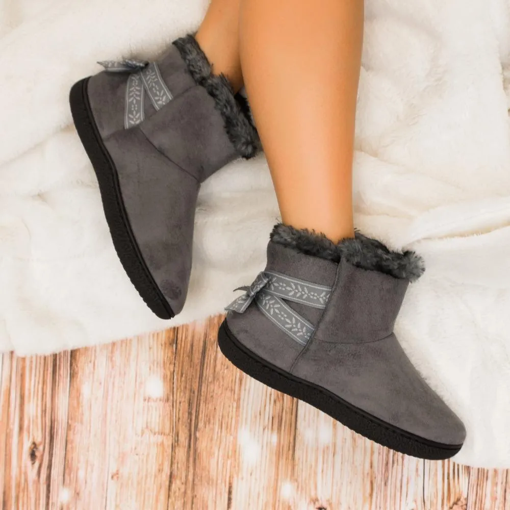 Women’s Microsuede Addie Boot Slippers with Bow