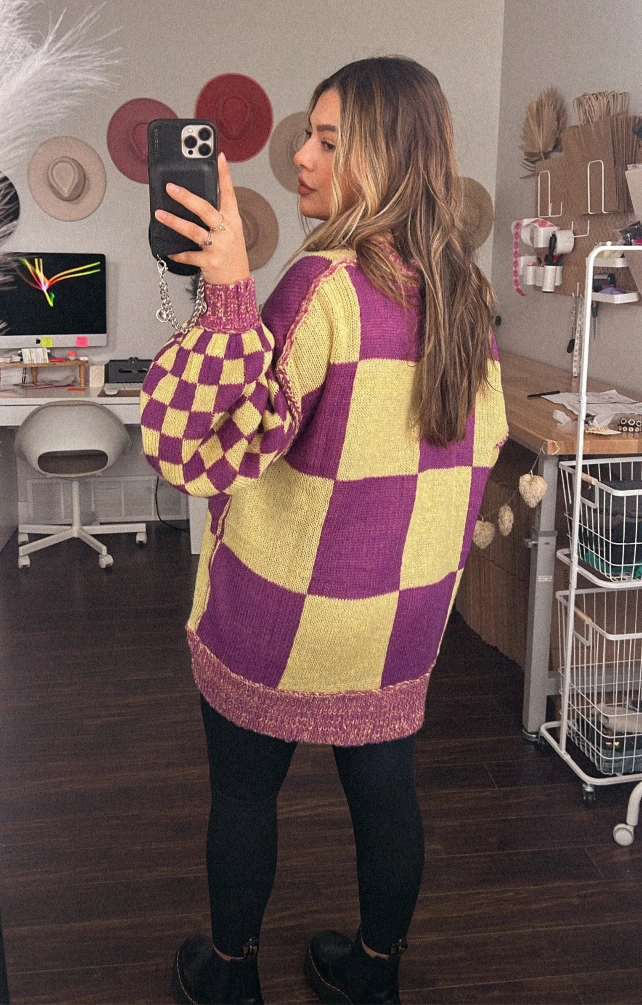 you’re not like other girls checkered knit oversized sweater